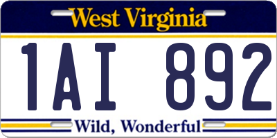 WV license plate 1AI892