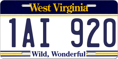 WV license plate 1AI920