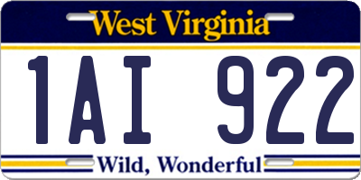 WV license plate 1AI922