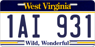 WV license plate 1AI931