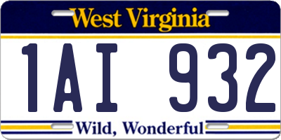 WV license plate 1AI932