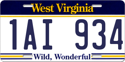 WV license plate 1AI934