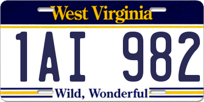 WV license plate 1AI982