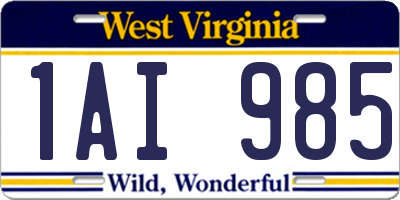 WV license plate 1AI985