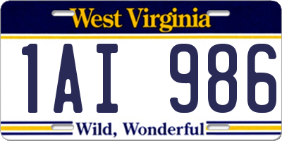 WV license plate 1AI986