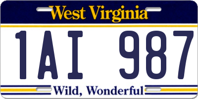 WV license plate 1AI987