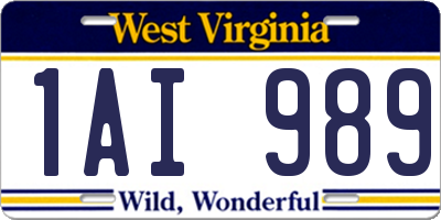 WV license plate 1AI989