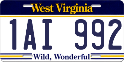 WV license plate 1AI992