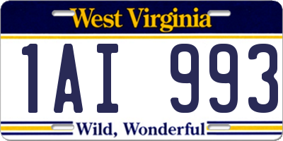 WV license plate 1AI993