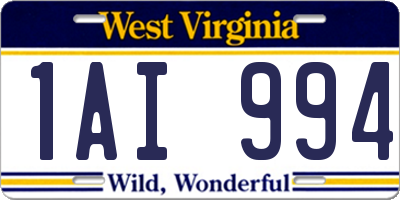 WV license plate 1AI994