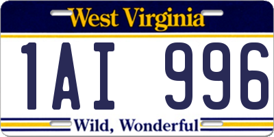 WV license plate 1AI996