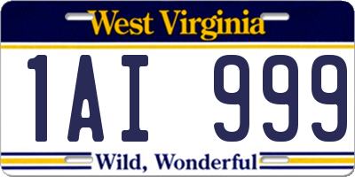 WV license plate 1AI999