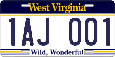 WV license plate 1AJ001