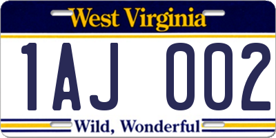 WV license plate 1AJ002