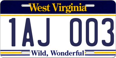 WV license plate 1AJ003