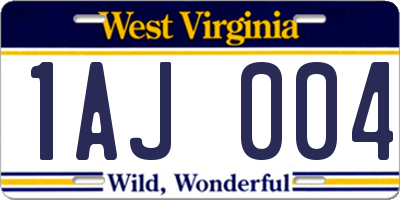 WV license plate 1AJ004