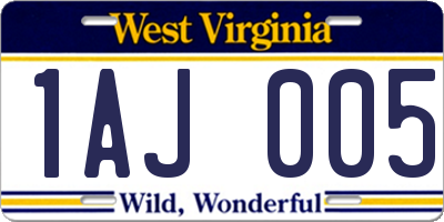 WV license plate 1AJ005