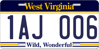 WV license plate 1AJ006