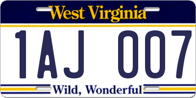 WV license plate 1AJ007