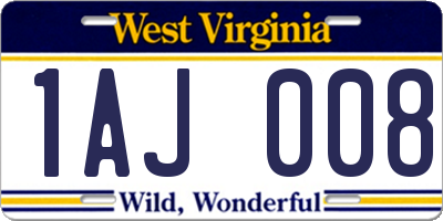 WV license plate 1AJ008