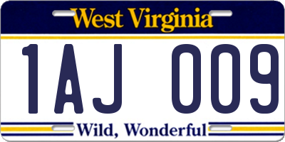 WV license plate 1AJ009