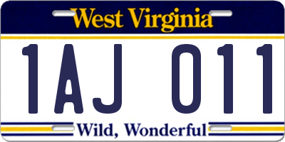 WV license plate 1AJ011