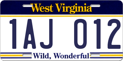 WV license plate 1AJ012