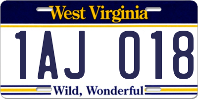 WV license plate 1AJ018