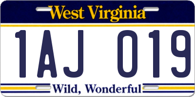 WV license plate 1AJ019