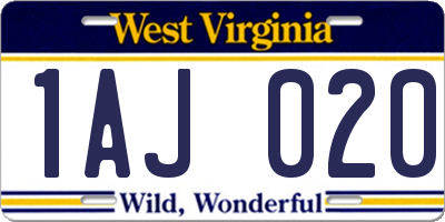 WV license plate 1AJ020