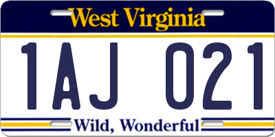 WV license plate 1AJ021