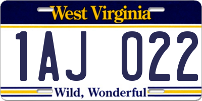 WV license plate 1AJ022