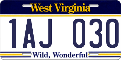 WV license plate 1AJ030