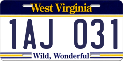 WV license plate 1AJ031