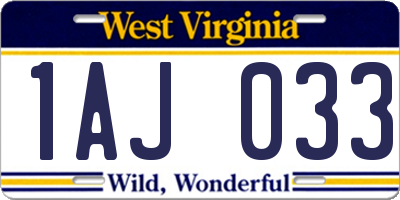 WV license plate 1AJ033