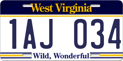 WV license plate 1AJ034