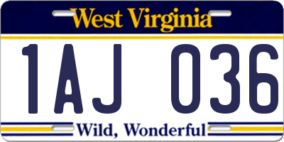 WV license plate 1AJ036