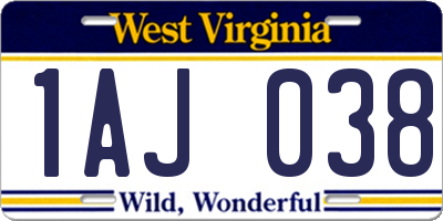 WV license plate 1AJ038