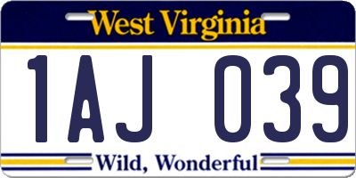 WV license plate 1AJ039