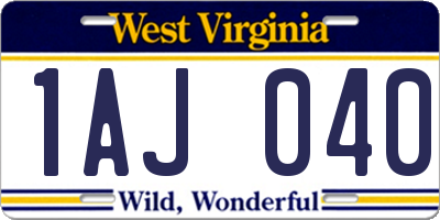 WV license plate 1AJ040