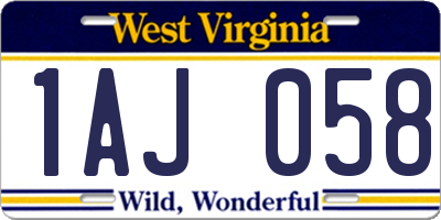 WV license plate 1AJ058