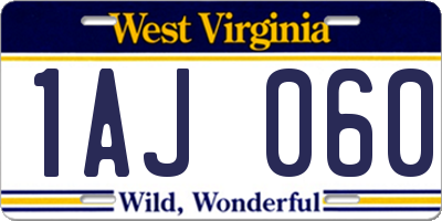 WV license plate 1AJ060