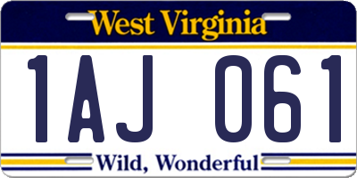 WV license plate 1AJ061