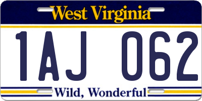 WV license plate 1AJ062