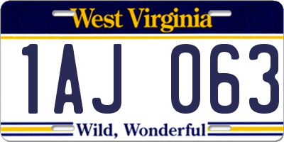 WV license plate 1AJ063