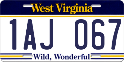 WV license plate 1AJ067