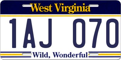 WV license plate 1AJ070