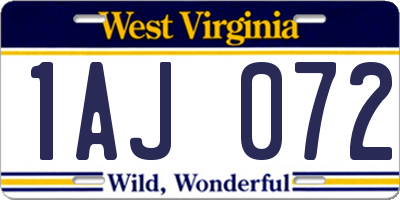 WV license plate 1AJ072