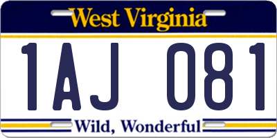 WV license plate 1AJ081