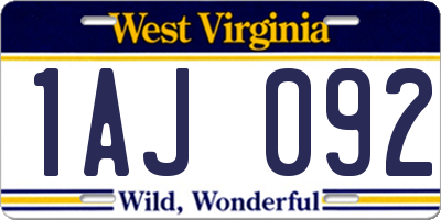 WV license plate 1AJ092